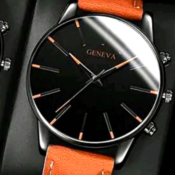 Men's Quartz Watch Suit: Classic Faux Leather Strap, Round Dial, Durability - Picture 1 of 1
